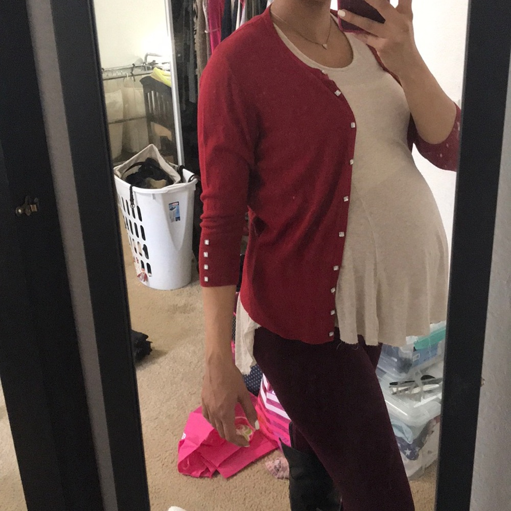 Studded red 3/4 sleeve cardigan